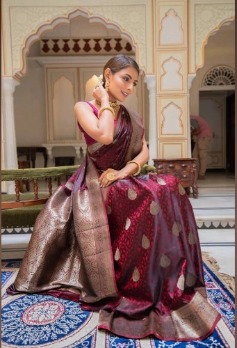 Maroon Soft Silk Saree with Designer Blouse